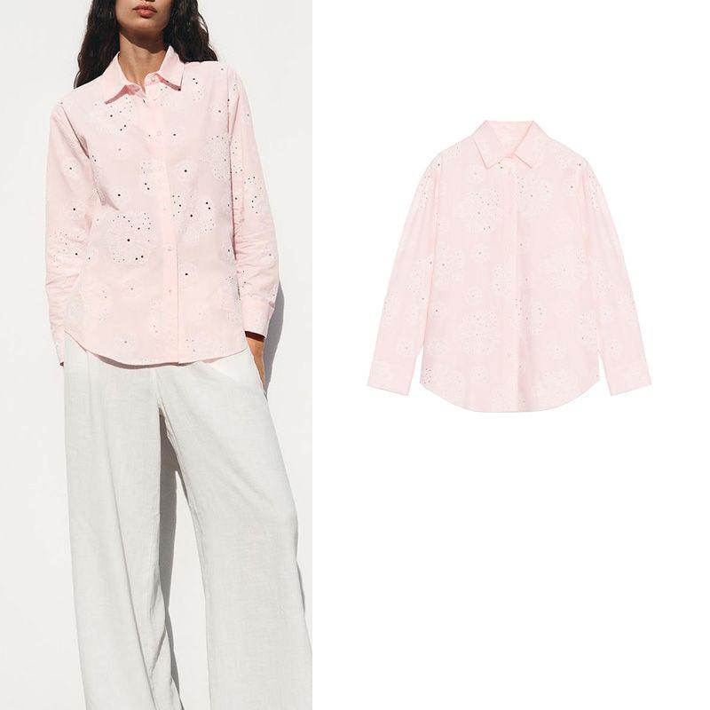 Summer New Women Clothes Single-Breasted Adhesive Press Embroidery Fashion Long Sleeve Lapel Shirts Top 7484066