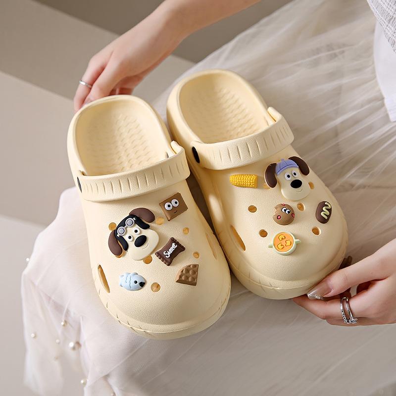 

Туфли с дырочками на толстой подошве для женщин, которые можно носить летом, мягкие нескользящие новые пляжные тапочки для медсестер Баотоу полупрохладные 40/41 бежевый