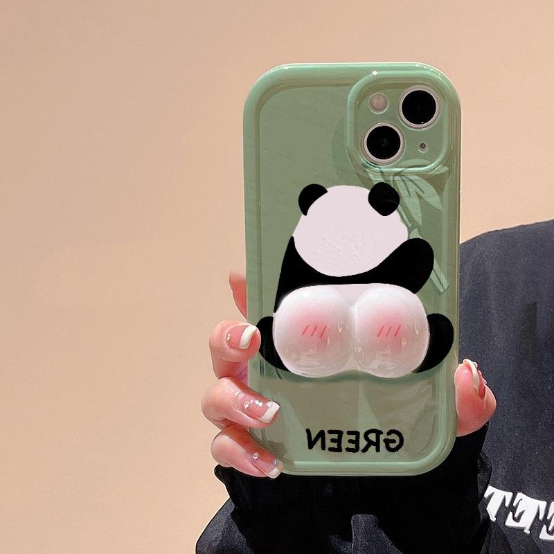 3D Cute Cartoon Decompress Panda Buttock Phone Case for iPhone 14 Plus 13 12 11 Pro Max XR XS X Soft TPU Protective Back Cover