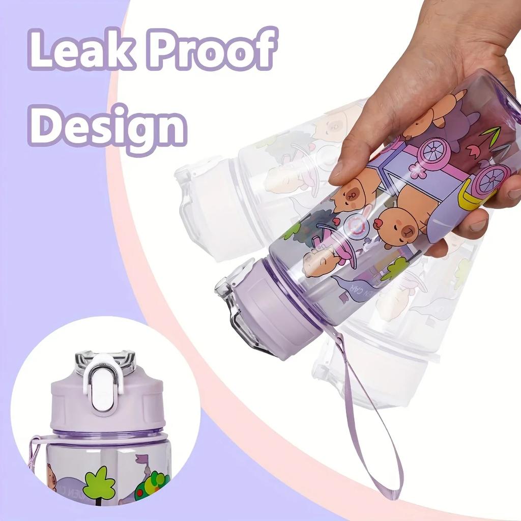 1/3/5/10PCS 750ML Capybara Straw Cup Cute Cartoon Water Bottle with Carry Strap Leakproof Portable Drinking Cup Kids Bottle