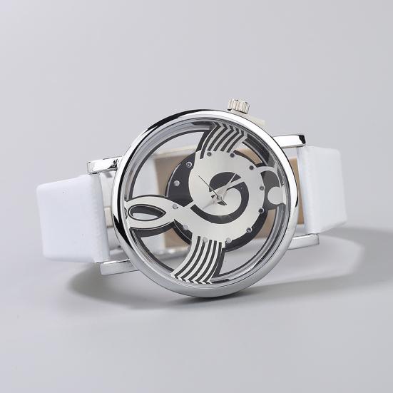 Fantastic Musical Note Notation Hollow Faux Leather Strap Quartz Wrist Watch