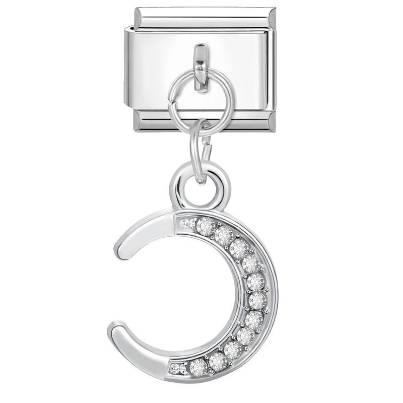 Modular Italian Steel Diamond Charm Bracelet - Personalized Handmade Jewelry Accessory