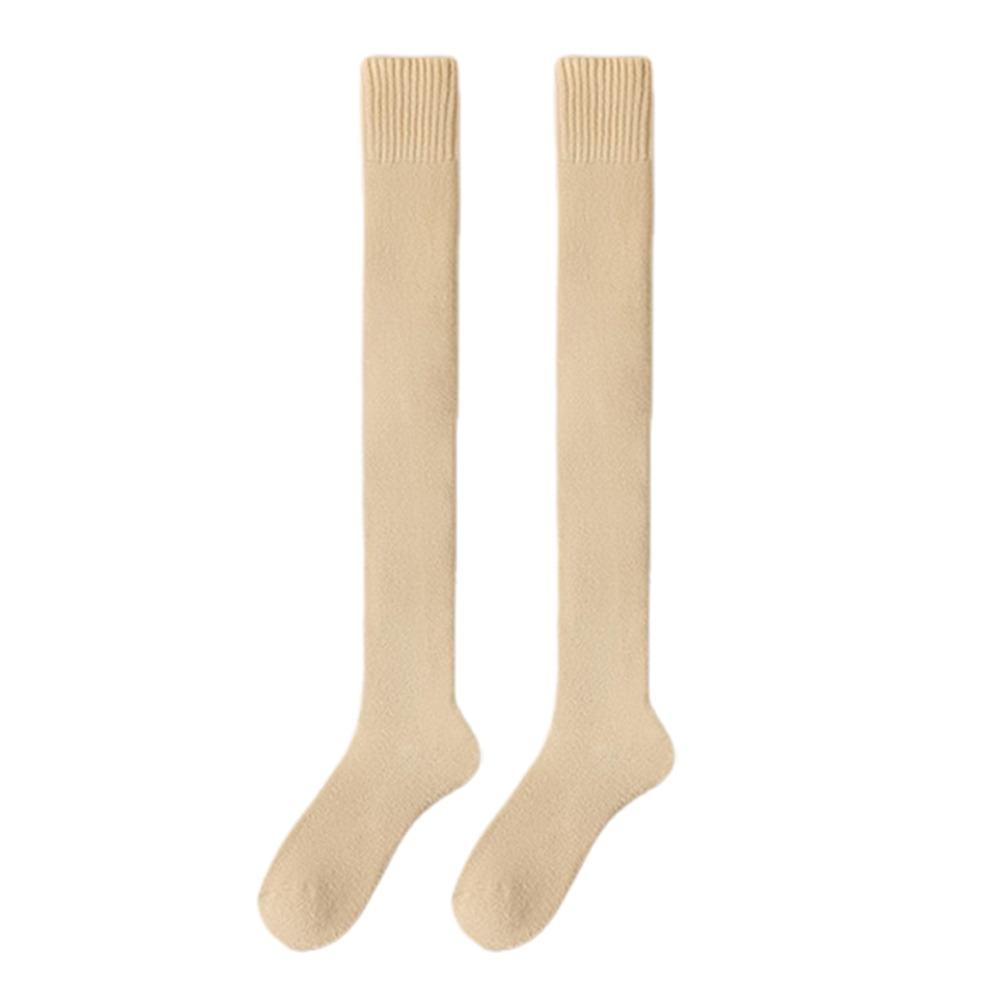 1 Pair Fleece-lined High Knee Socks Solid Color Over-Knee Socks  Warm Knees and Legs