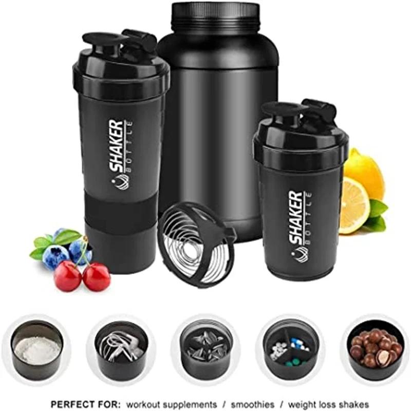 Tragbarer Protein-Shaker-Becher, 500 ml, mit Pulver-Aufbewahrungsbehälter, Mixerbecher, Fitnessstudio-Sport-Wasserflasche mit Schneebesenball, Trinkgeschirr
