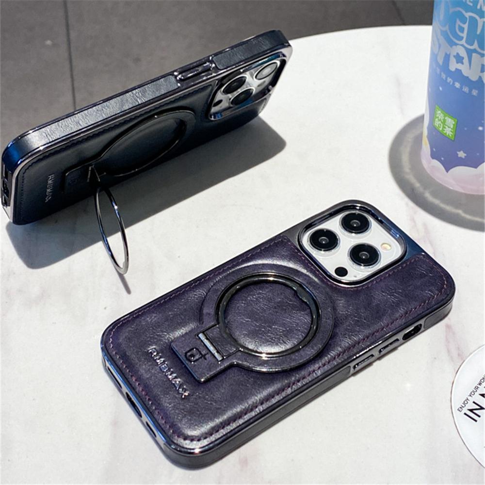 Luxury Lambskin Leather Folding Holder Magnetic for Magsafe Case for iPhone 17 Air 13 12 14 15 16 Pro Max Soft Shockproof Cover
