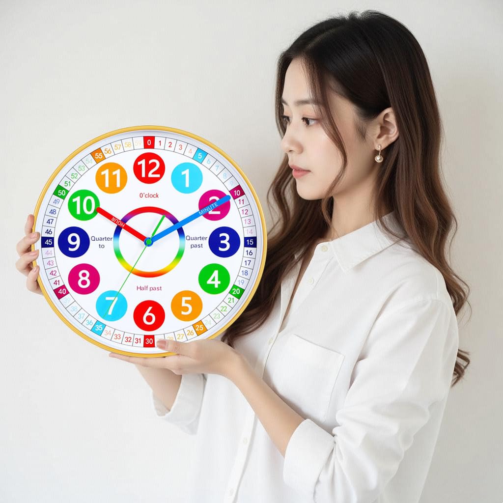 Nbdeal Educational Wall Continuous Second 30cm Clock, Radio-Controlled, Silent, Hand, Analog, Diameter, JDB-357
