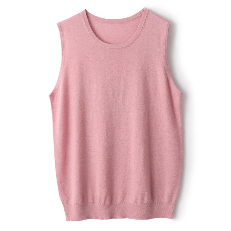 2025 Women's Fine Merino Wool Round Neck Sleeveless Knitted Vest – Solid Color, Loose Fit, Versatile Base Layer for Early Autumn