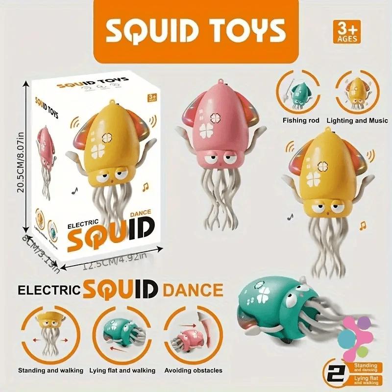 1SET Dancing Electric Octopus, Automatic Jumping Squid - Funny Trick Toy, LED Electronic Dancing Octopus Toy, Pink, Yellow, Green