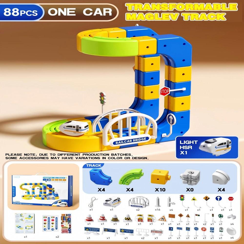 

2025 New Magnetic Track Car Building Blocks, STEM Learning Educational Toy with Multiple Shapes, Creative Gift for Kids Children