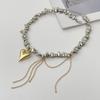 Salircon New Fashion Heart Fringe Pendant Necklace for Women Elegant Irregular Beaded Chain Choker Wedding Party Jewelry Gifts