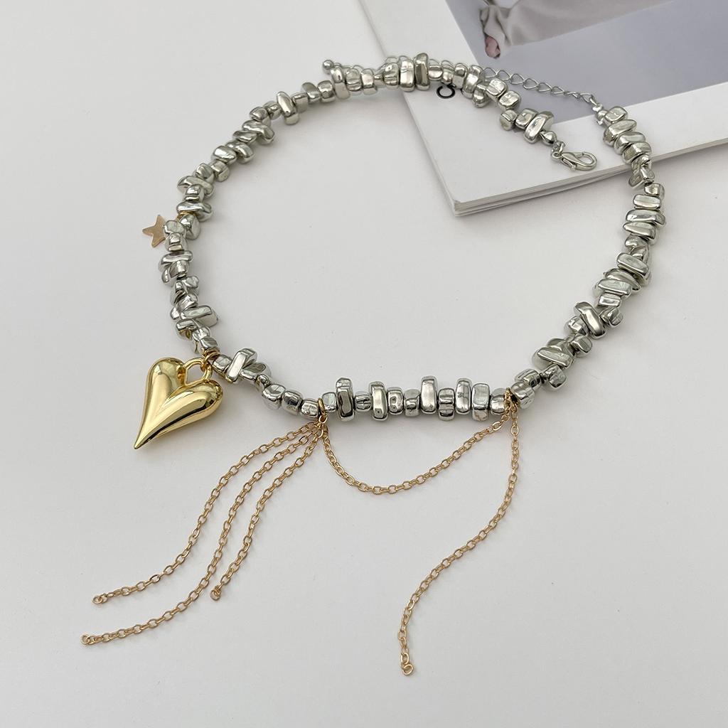 Salircon New Fashion Heart Fringe Pendant Necklace for Women Elegant Irregular Beaded Chain Choker Wedding Party Jewelry Gifts