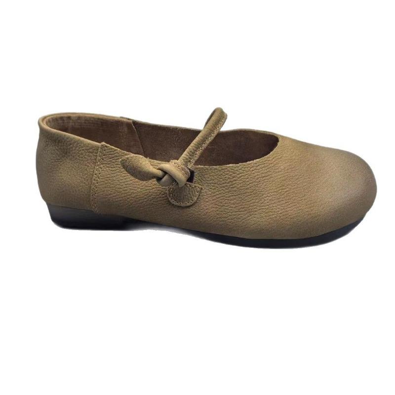 Genuine Leather Single Shoes All-season Shoes Round Toe Flat Bottom One-strap Soft Matte Cowhide Women's Shoes