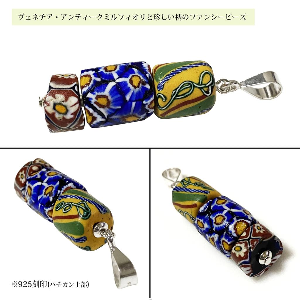 Venezianische Glasperlen, 3 Stränge, Millefiori, Modeschmuckperlen, Antike Perlen, SILBER925, Anhängeraufsatz, Venezianische Handelsperlen, Alte Perlen, Antike Perlen,