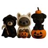 Handmade Crochet Dog Cat Figurine Cute Halloween Knitted Animal with Pumpkin Emotional Support Gift for Dog Cat Lovers
