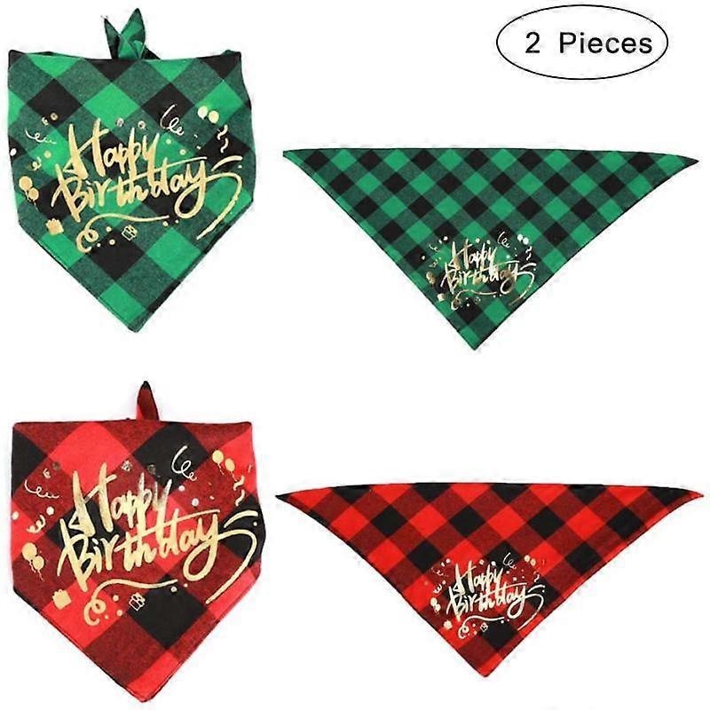 Barsinfi Triangular Dog Bandana, 2 Pieces Dog Triangular Bandana Bibs, Dog Birthday Bandana(Red Black and Green Black)