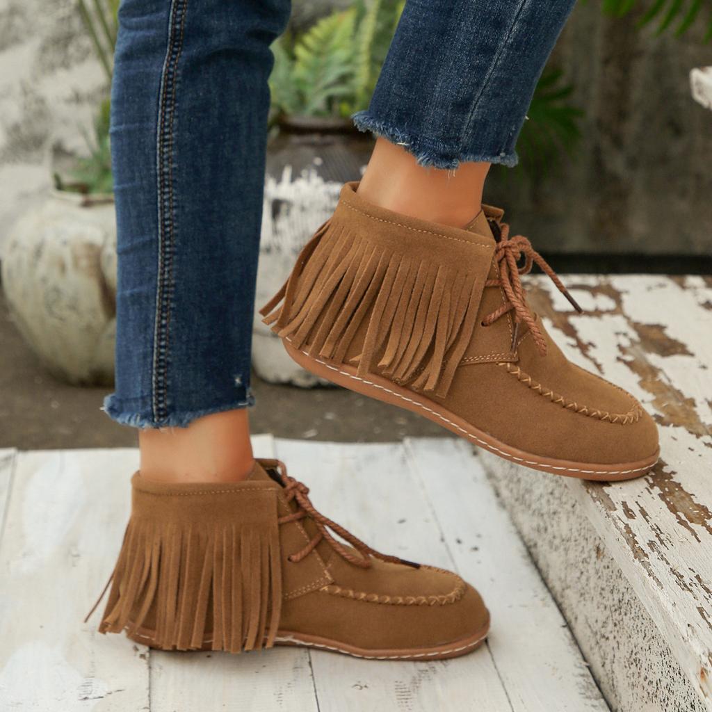 Plus Size Shoes for Women Autumn Fashion Women Lace Up Platform Non-slip Flats Sneakers Tassel Casual 36-43 Women Boots
