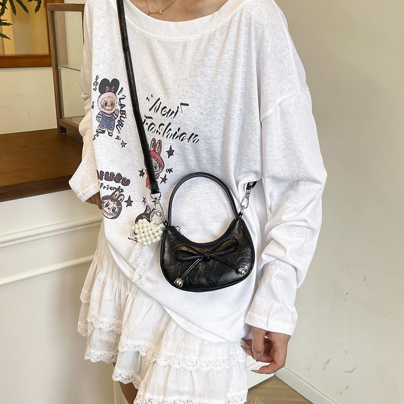 Single Purse Bow Shoulder Crossbody Bag With Pearl Pendant For Fashion Daily