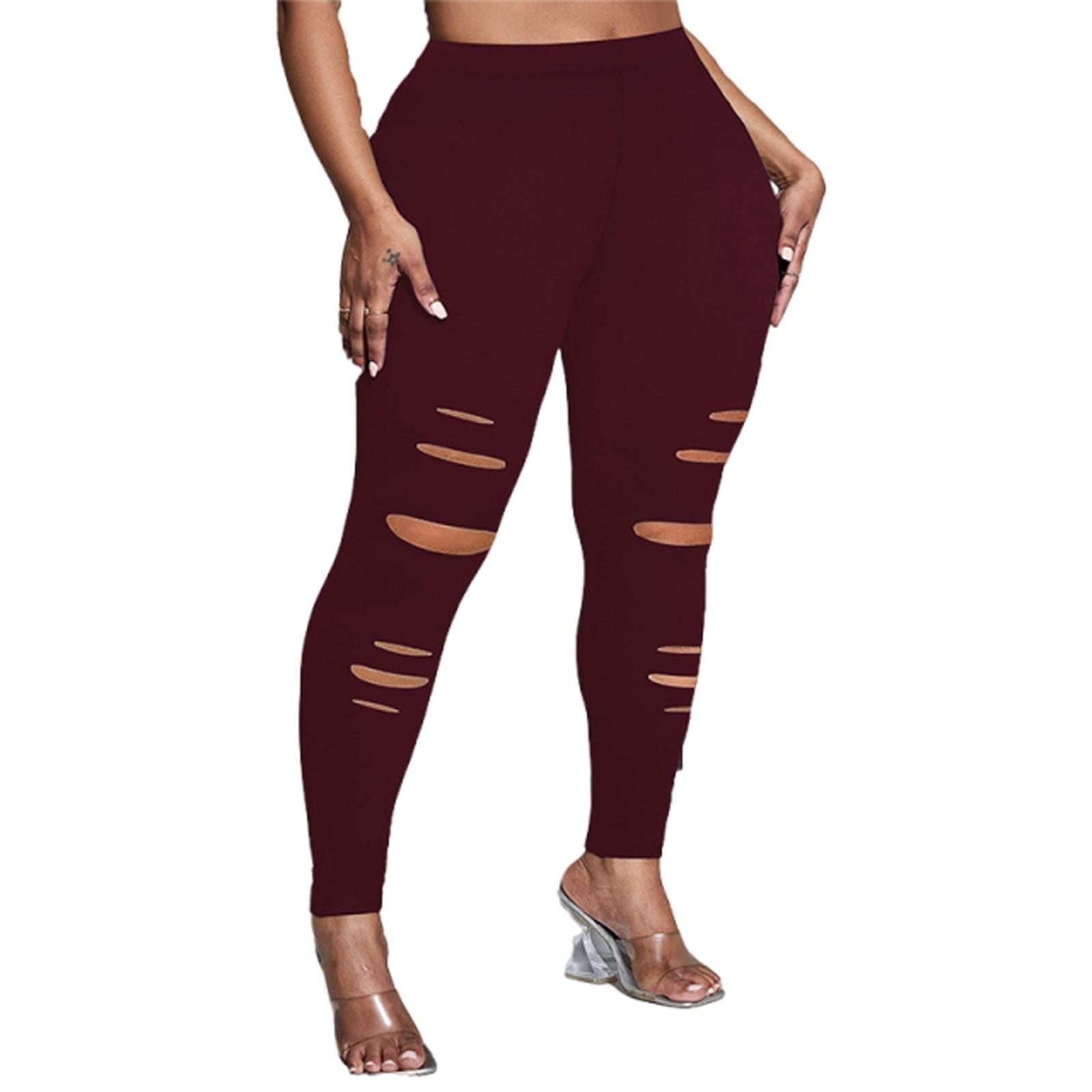 

Женские модные обтягивающие брюки больших размеров с дырками XL винный