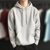 Men Hoodie Solid Color Ribbed Cuff Autumn Winter Drawstring Warm Sweatshirt for Daily Wear