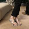 Sheepskin version~ Grape mother, the same holiday wind pinch foot metal buckle low-heeled sandals women's leather thick-heeled Roman sandals