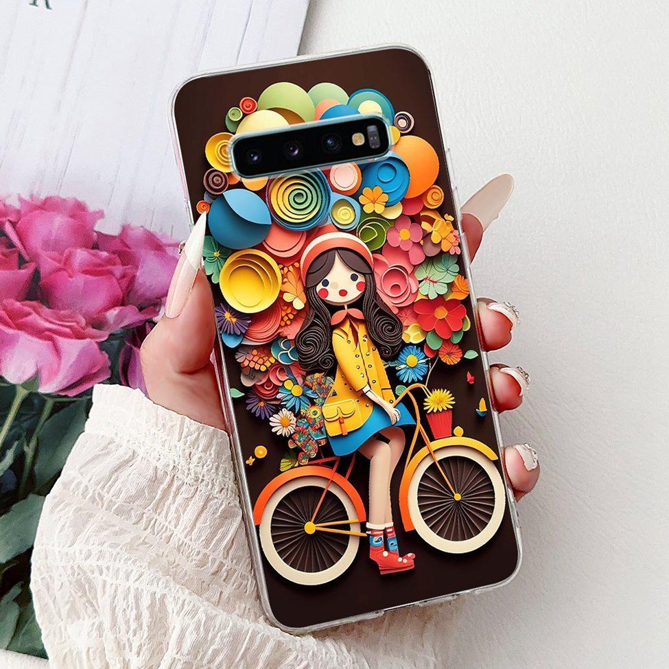 For Samsung S10 Plus Case SM-G975F Cute Kawaii Fashion Flowers Luxury Cool Painted Soft Cover For Samsung Galaxy S10+ Phone Case