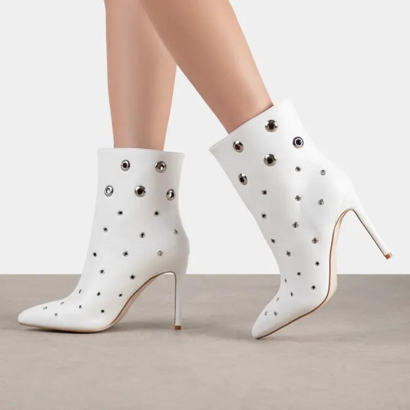 Modă Modă Rotund Decupat Toc Subțire 10cm Cizme Lungi Toamnă Iarnă Femei Tub de Oțel Dans Vârf Ascuțit Culoare Solidă Botină 36-4