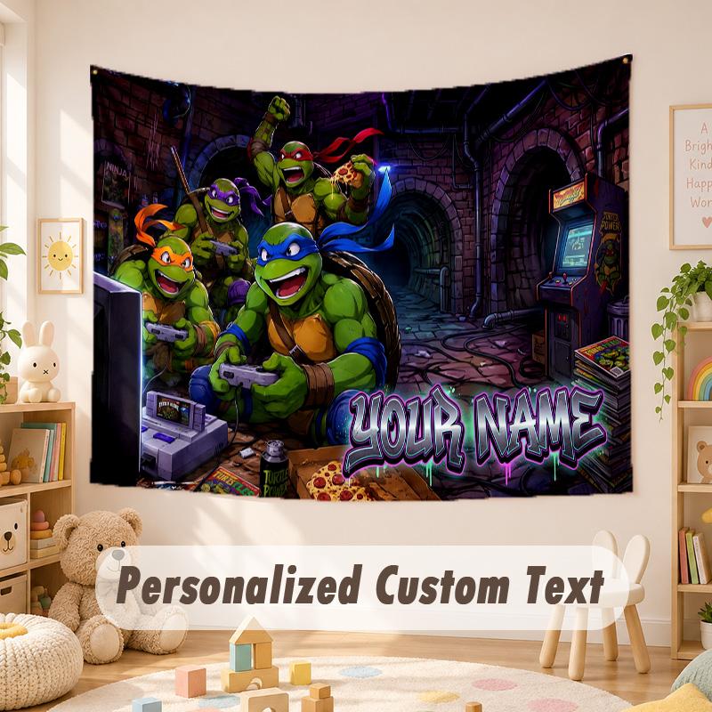Custom Name Text Tapestry,Teenage Mutant Ninja Turtles Boho Wall Hanging, Decorative Backdrop Tapestry For Room