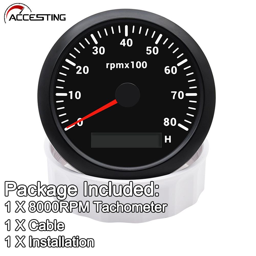 85MM 7 Color Backlight Tachometer 8000 RPM Tachometer With Hour Meter For Marine Boat Motorcycle Car Yacht 9-32V