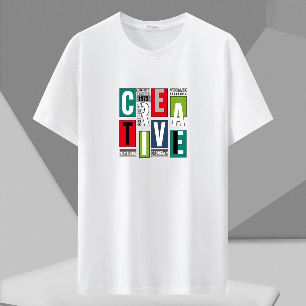 Casual Comfort Fit Pure Cotton T-Shirt With Graphic Print Summer Loose Size Graphic Printed Slim Fit Casual Sports Round Neck Short Sleeved T-shirts