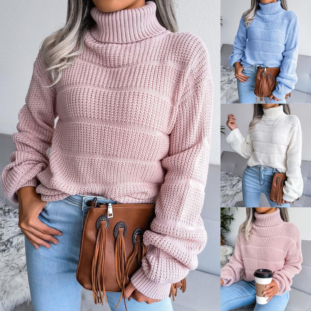 Internet Celebrity Autumn and Winter Turtleneck Long-sleeved Hollow Casual Bottoming Knitted Sweater