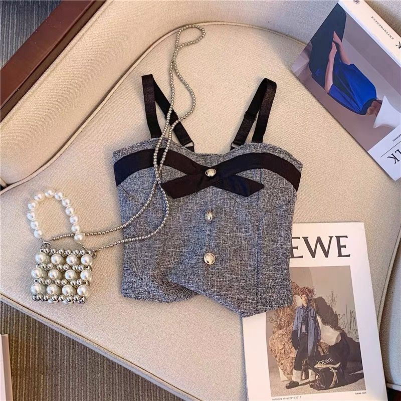 Bow Shaped Short Camisole Vest for Women In Summer Sweet and Spicy Sexy Wearing Out Irregular Fishbone Top