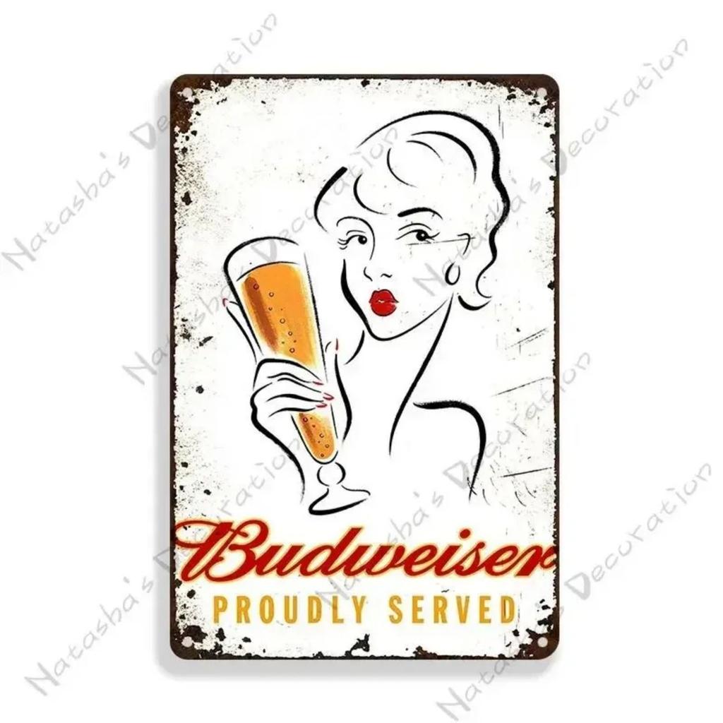 Budweiser Beer Metal Tin Sign 30x20cm, Vintage Advertising Wall Decor