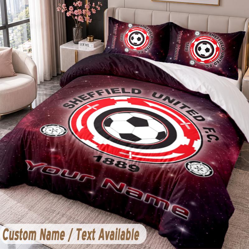 Ensemble de literie imprimé Sheffield United FC Nom personnalisé Texte 1 Housse de couette 2 Taies d'oreiller Pour chambre à coucher