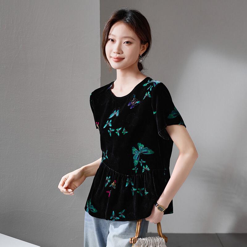 SOFSIL Women s Elegant Butterfly Silk Short-Sleeve Blouse M