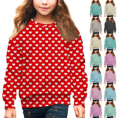 Girls Round Neck Pullovers For Kids Valentine's Day Printed Tops