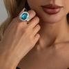 18K Silver Plated Irregular Gemstone Ring Set, Stainless Steel Block Shaped Fluid Shaped Ring, Women's Art Jewelry