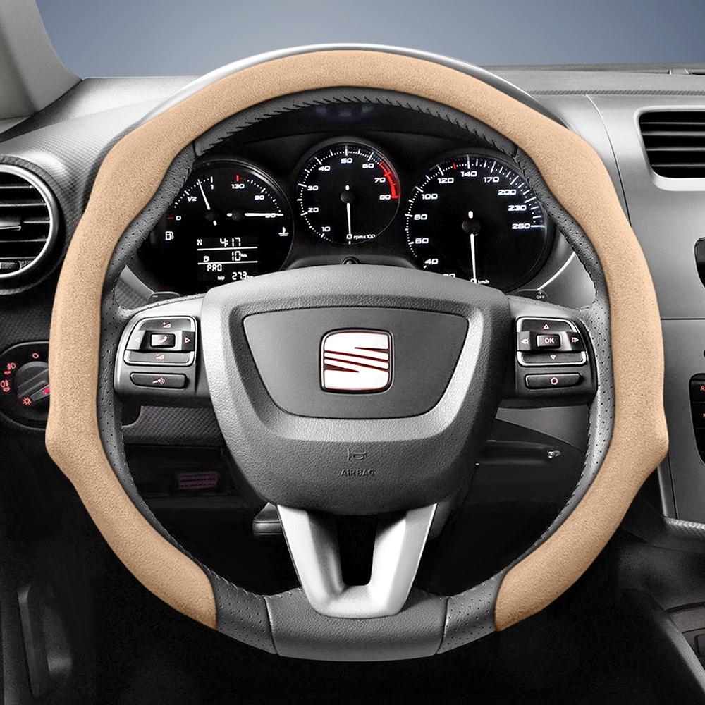 nlcr7 Suitable for Seat Premium Suede Snap-On Steering Wheel Cover, Non-Slip and Durable, Available for Ibiza, Arona, Leon, Leon Sportstourer,