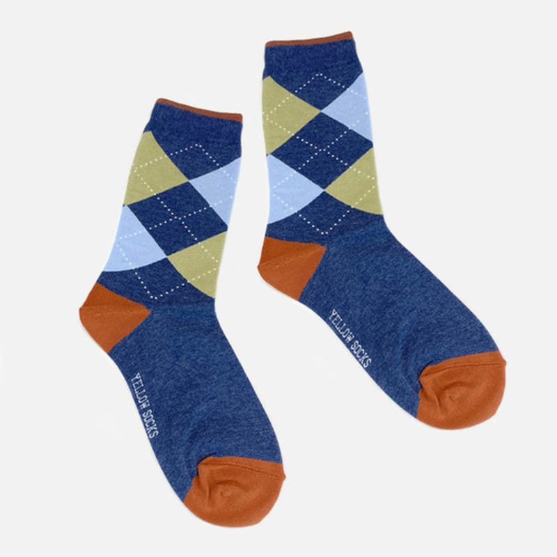 YELLOWSOCKS ARGYLE CHECK NAVY