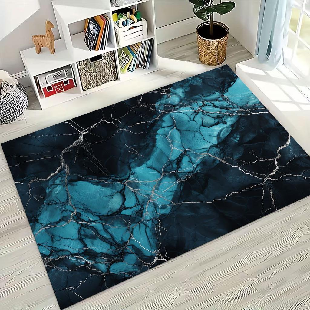 2026 Luxurious Marble Black Green Gold Colorful Stone Texture Rug for Bedroom Living Room Sofa Home Doormat Decor,Non-slip Mat