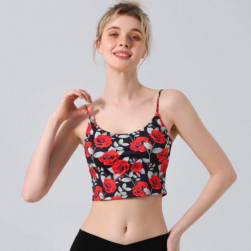 With Chest Pad Export Print Thin Shoulder Strap Sports Intimates Sexy Beauty Back Quick-Drying Elastic Fitness Dance Yoga Jacket