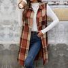 Sleeveless Turn Down Collar Plaid Mid Length Women S Vest