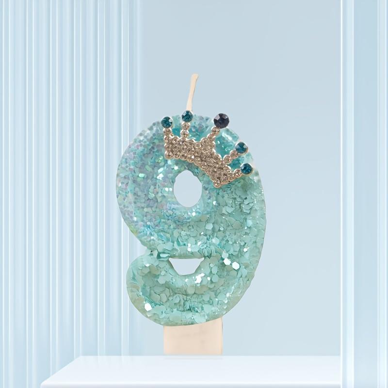 

Blue Crown Number Birthday Cake Candle Topper Creative Number 0-9 Candle Princess Crown Girl 1st Happy Birthday Party Decoration