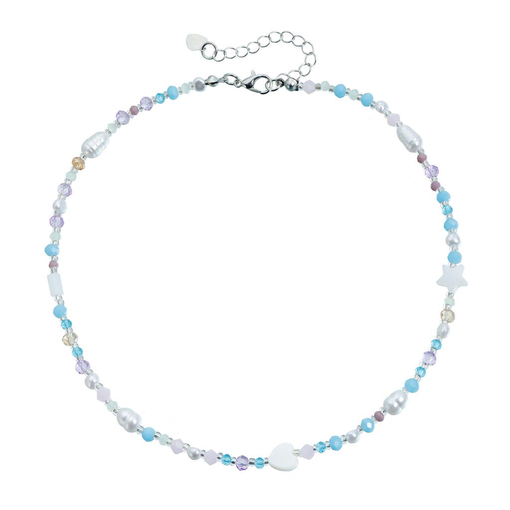 Creative Design Colored Crystal Stone Baroque Pearl Heart-shaped Beaded Choker Necklace for Women Charm Jewelry Accessories Gift