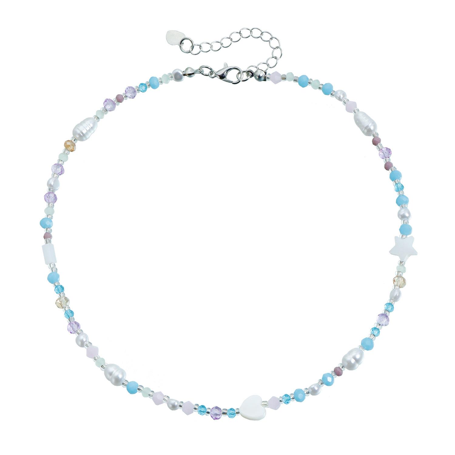 

Creative Design Colored Crystal Stone Baroque Pearl Heart-shaped Beaded Choker Necklace for Women Charm Jewelry Accessories Gift