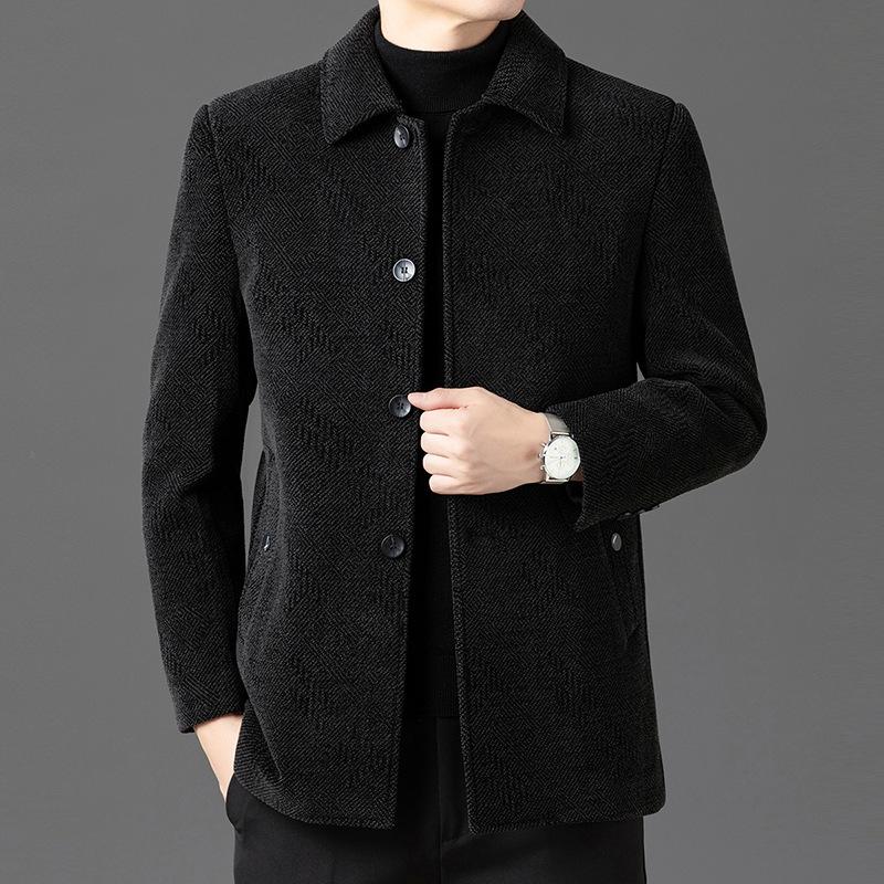New Autumn and Winter Velvet Coats for Men, Single-breasted, Thickened Woolen Coats for Men, Middle-aged and Elderly Dads 175