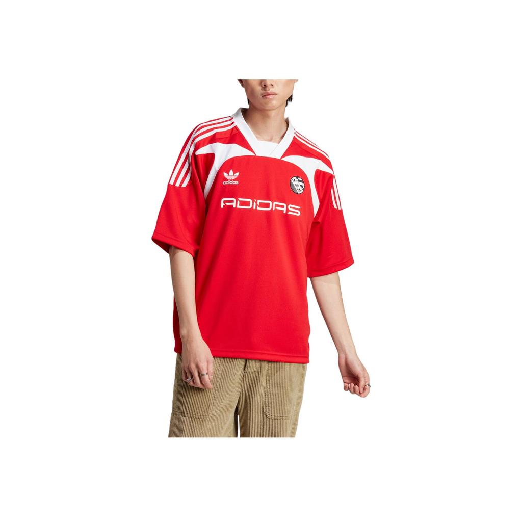 Adidas Originals Trefoil Stripe Logo Casual Loose Fit V-Neck Soccer Jersey 1 Men Tops Red IW3637