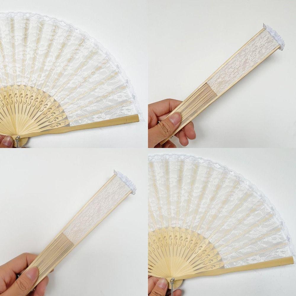 Diameter 40cm Chinese  Vintage Bamboo Fan Bamboo Frame Bamboo Silk Folding Fan  Dancing Party