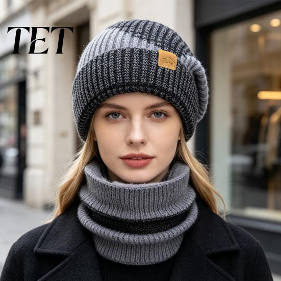 Winter Fashion Accessory for Ladies Hat Neck Warmer Set, Fleece Lined Knitted Hat, Thickened Warm Thermal Cold Weather Knit And Scarf Women Commuting