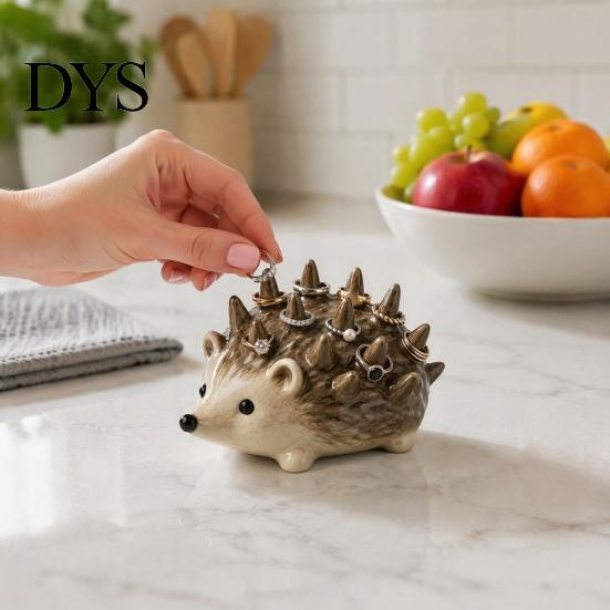 Mini Ring Stand for Bathroom Hedgehog Holder, Cute Resin Jewelry Organizer Rings, Waterproof Animal Niche Accessory Storage Vanity Dresser Bathroom,