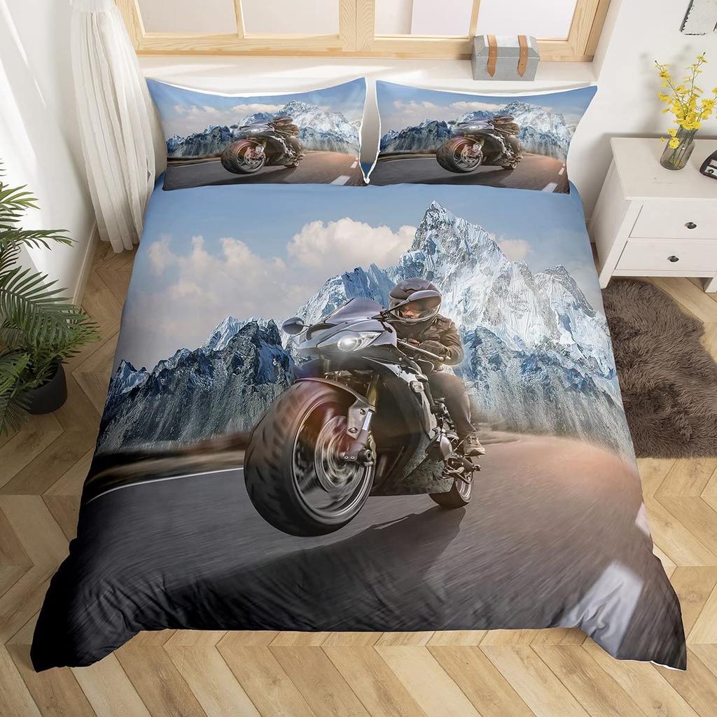Dirt Bike Motorbike Duvet Cover Motocross Racer Bedding Set Boys Motorcycle Extreme Sports Quilt Cover Polyester Comforter Cover